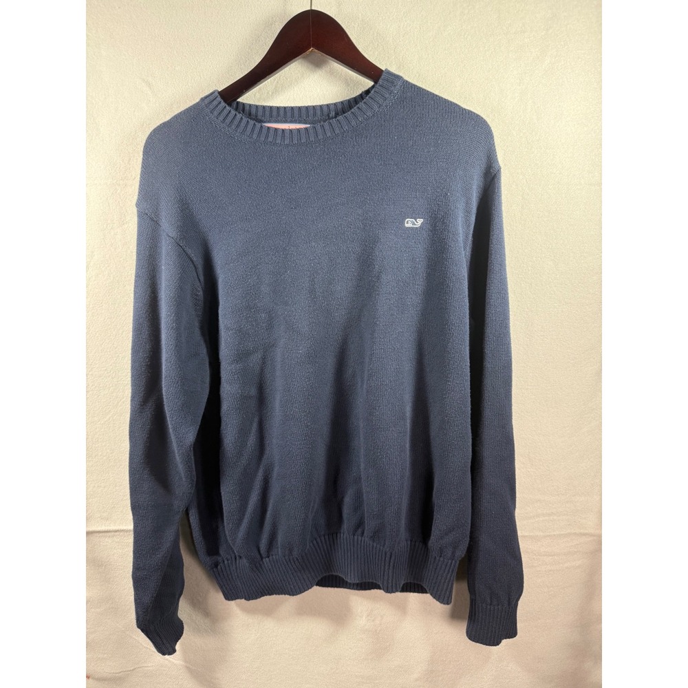 Vineyard Vines Mens XL Navy Blue 100% Pima Cotton Crew Neck Whale Logo Sweater